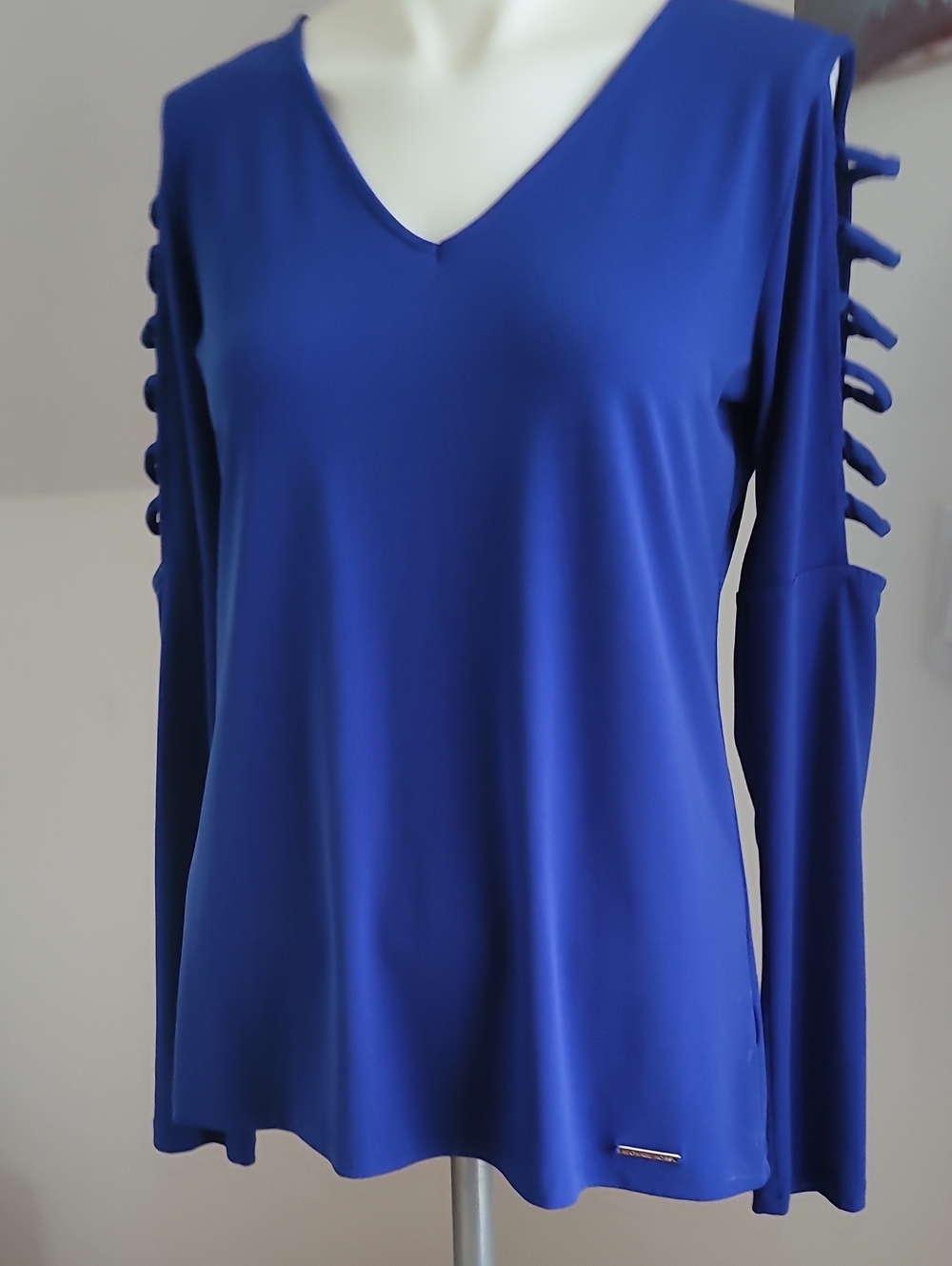 MICHAEL Michael Kors Royal Blue Ladder Cut Out Long Sleeve V Neck Blouse, Size S